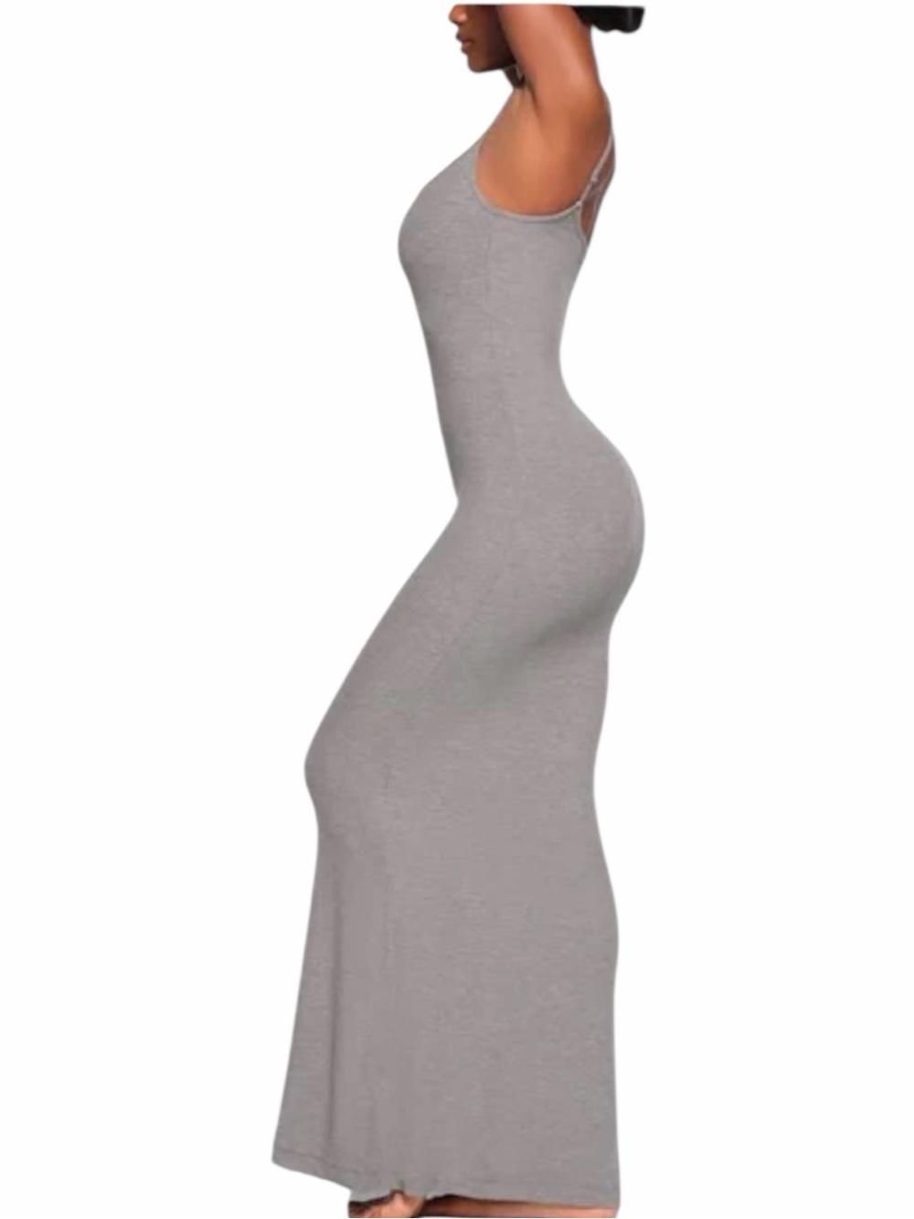 SKIMS ✘ Soft Lounge Long Slip Jersey Dress Heather Grey Ribbed Stretch Modal XS